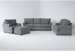 Cheap Furniture Store 27 Hampstead Graphite 4 Piece Sofa, Loveseat, Chair & Storage Ottoman Set
