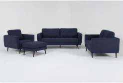 Ginger Denim Sofa, Loveseat, Chair & Ottoman Set